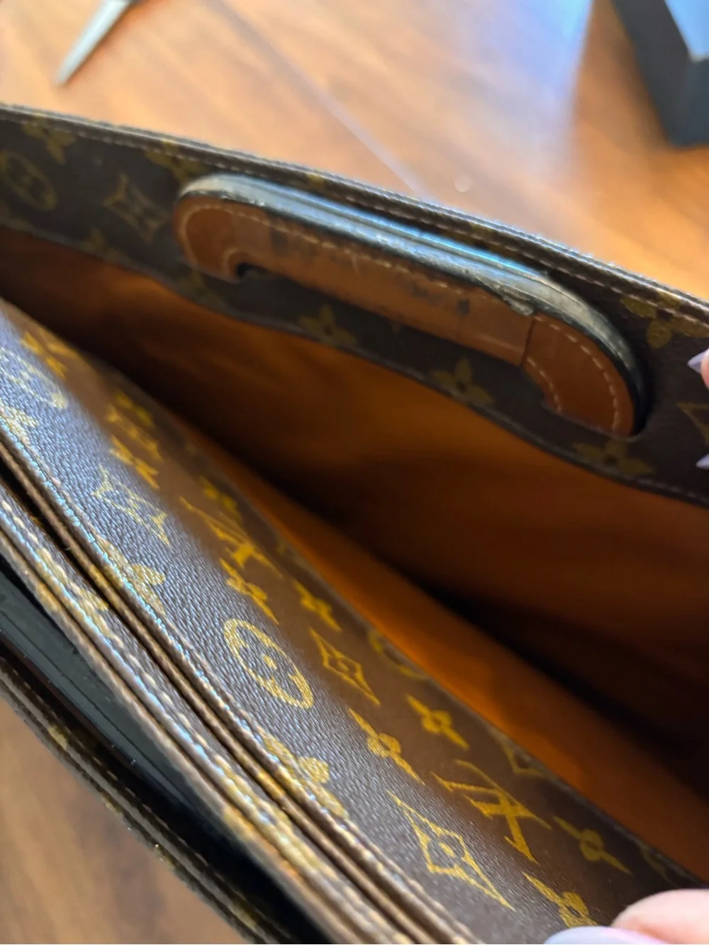 Louis Vuitton Monogram Canvas Briefcase with Tan Leather Handles
